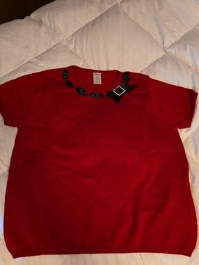 Womens Gymboree Red Short-Sleeve Knit Top with Black Ribbon Accent